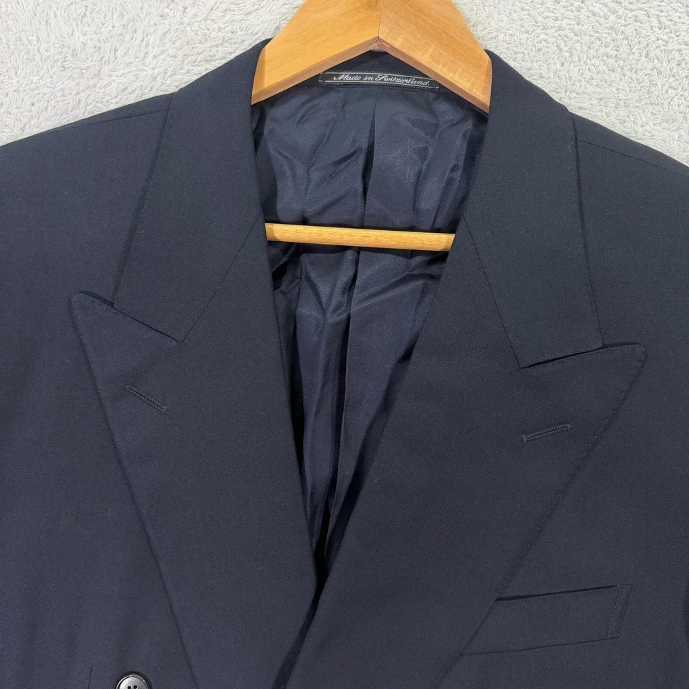 Vintage Ermenegildo Zegna Mens 44R Slim Fit Double Breasted Blazer Navy Wool EUC